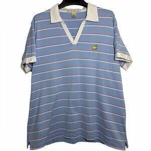 Magnolia Lane Womens Masters Golf Polo Shirt Striped Blue Pink White XL